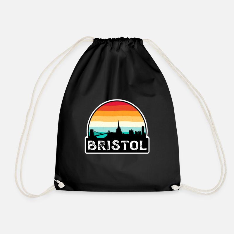 Bristol England Flag Skyline Travel Souvenir - Drawstring Bag - black