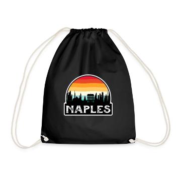 Naples Italy Flag Skyline Travel Souvenir - Drawstring Bag - black - Front