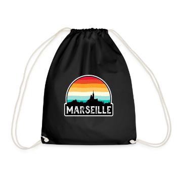 Marseille Frankreich Flagge Skyline Reisesouvenir - Turnbeutel - Schwarz - Vorne