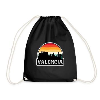 Valencia Spain Flag Skyline Travel Souvenir - Drawstring Bag - black - Front