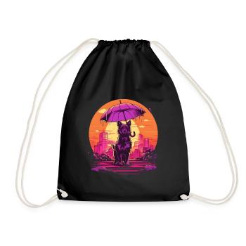 Synthwave japan dog with umbrella - Turnbeutel - Schwarz - Vorne