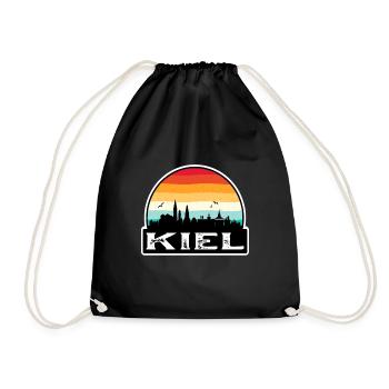 Kiel Germany Flag Skyline Travel Souvenir - Drawstring Bag - black - Front