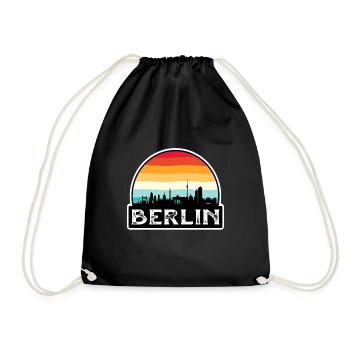 Berlin Germany Flag Skyline Travel Souvenir - Drawstring Bag - black - Front