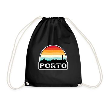 Porto Portugal Flag Skyline Travel Souvenir - Drawstring Bag - black - Front