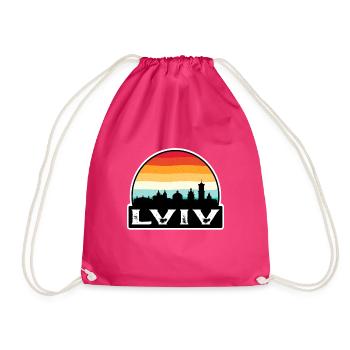 Lviv Ukraine Flag Skyline Travel Souvenir - Drawstring Bag - fuchsia - Front
