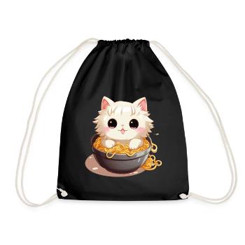Kawaï cat in a bowl of Japanese noodles - Drawstring Bag - black - Front