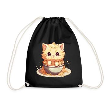 Kawai cat in a bowl of ramen - Drawstring Bag - black - Front
