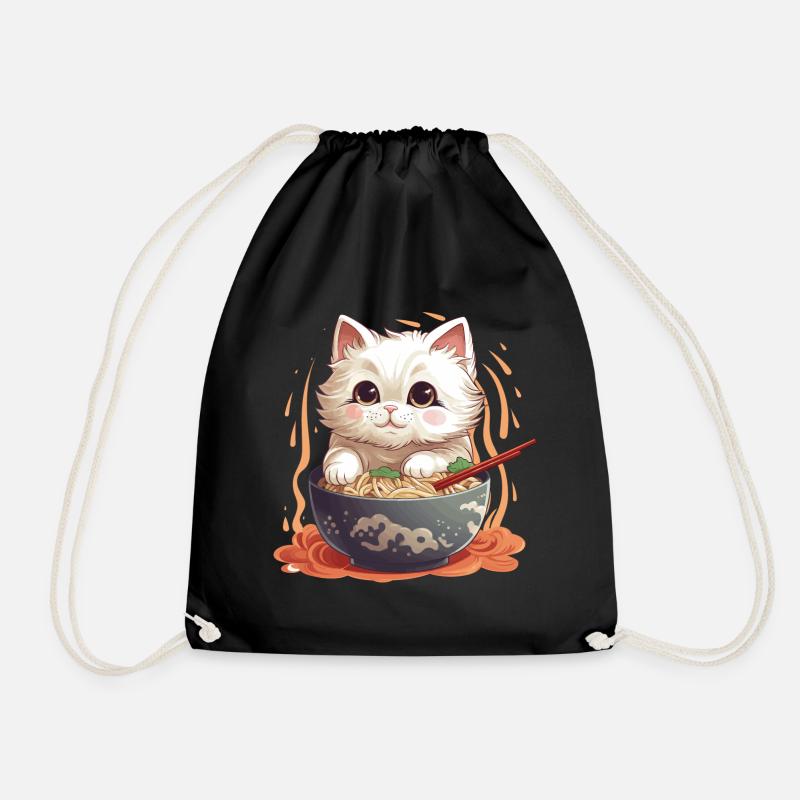 Eine Schüssel Ramen mit einem Gast: einer Kawai-Katze - Turnbeutel - Schwarz