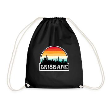Brisbane Australia Flag Skyline Travel Souvenir - Drawstring Bag - black - Front