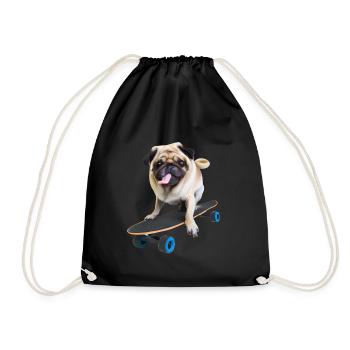 Mops auf Skateboard AICF 1 - Turnbeutel - Schwarz - Vorne