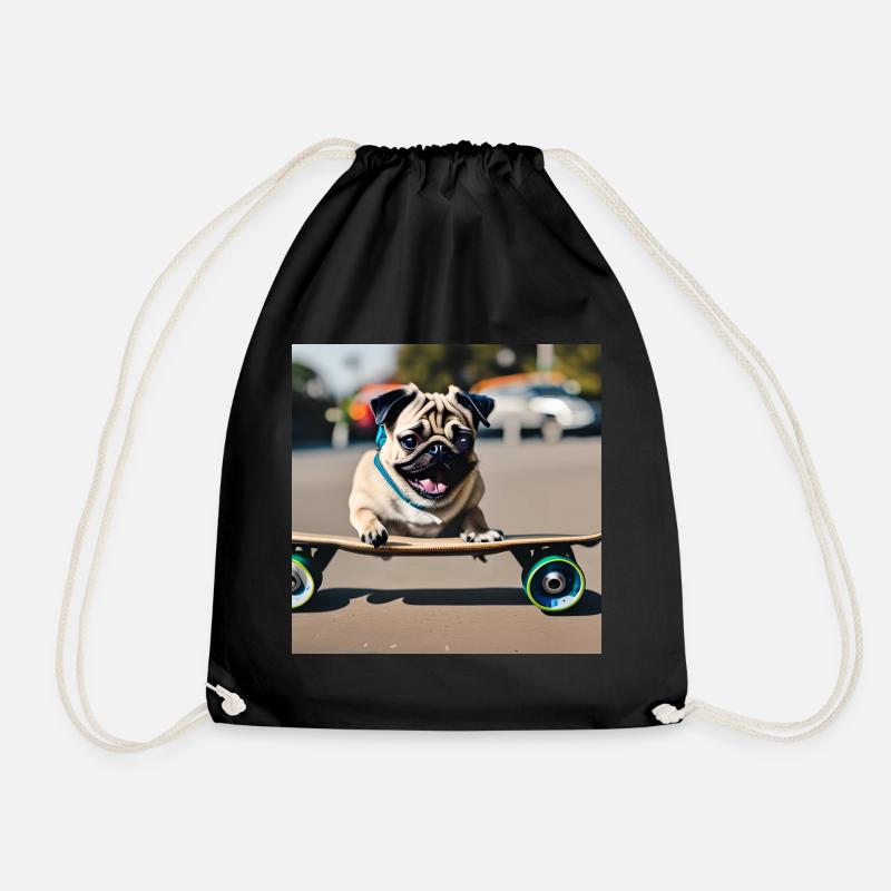 Mops auf Skateboard AICF 3 - Turnbeutel - Schwarz