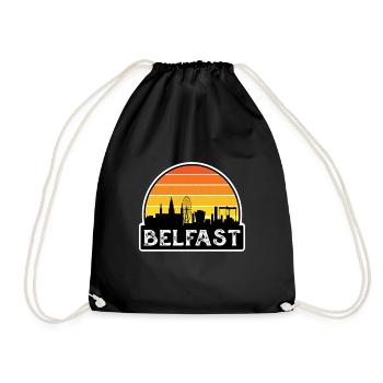 Belfast Northern Ireland Flag Skyline Travel Souve - Drawstring Bag - black - Front
