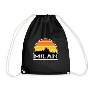 Milan Italy Flag Skyline Travel Souvenir - Drawstring Bag - black - Front