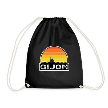 Gijon Spanien Flagge Skyline Reisesouvenir - Turnbeutel - Schwarz - Vorne