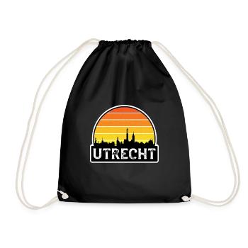 Utrecht Netherlands Flag Skyline Travel Souvenir - Drawstring Bag - black - Front