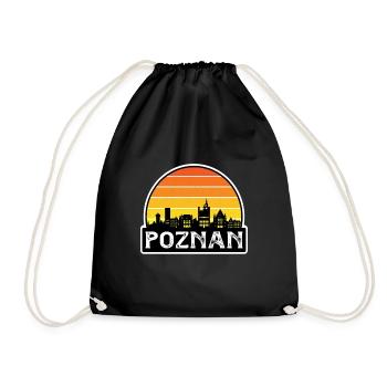 Poznan Poland Flag Skyline Travel Souvenir - Drawstring Bag - black - Front
