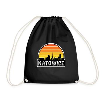 Katowice Poland Flag Skyline Travel Souvenir - Drawstring Bag - black - Front