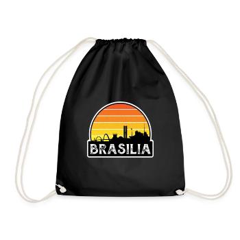 Brasilia Brazil Flag Skyline Travel Souvenir - Drawstring Bag - black - Front
