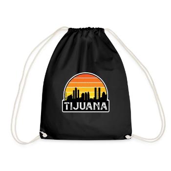 Tijuana Mexico Flag Skyline Travel Souvenir - Drawstring Bag - black - Front