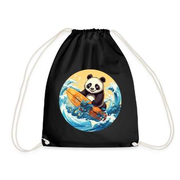 Surfing panda at sunset - Drawstring Bag - black - Front