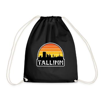 Tallinn Estonia Flag Skyline Travel Souvenir - Drawstring Bag - black - Front