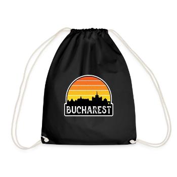 Bucharest Romania Flag Skyline Travel Souvenir - Drawstring Bag - black - Front