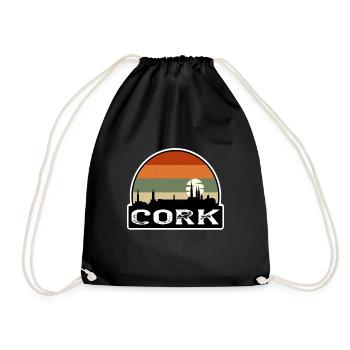 Cork Ireland Flag Skyline Travel Souvenir - Drawstring Bag - black - Front