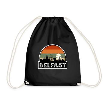 Belfast Northern Ireland Flag Skyline Travel Souve - Drawstring Bag - black - Front