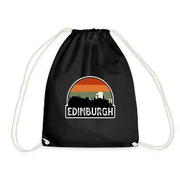 Edinburgh Scotland Flag Skyline Travel Souvenir - Drawstring Bag - black - Front