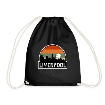 Liverpool England Flag Skyline Travel Souvenir - Drawstring Bag - black - Front