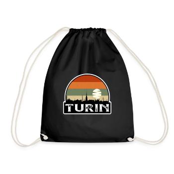 Turin Italy Flag Skyline Travel Souvenir - Drawstring Bag - black - Front