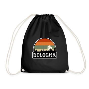 Bologna Italy Flag Skyline Travel Souvenir - Drawstring Bag - black - Front
