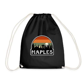 Naples Italy Flag Skyline Travel Souvenir - Drawstring Bag - black - Front