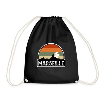Marseille France Flag Skyline Travel Souvenir - Drawstring Bag - black - Front