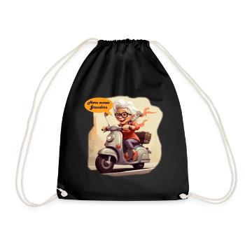 Coole Oma fährt Roller - Turnbeutel - Schwarz - Vorne
