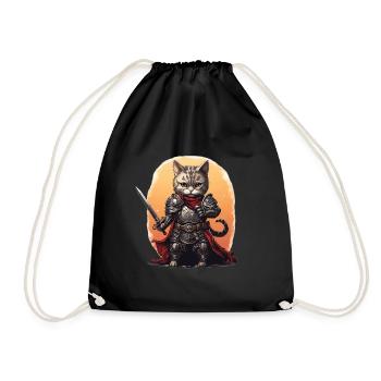 Cat in Knight Equipment with Longsword, AI Gen - Drawstring Bag - black - Front