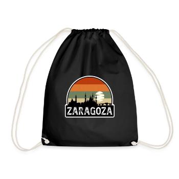 Zaragoza Spain Flag Skyline Travel Souvenir - Drawstring Bag - black - Front