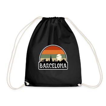 Barcelona Spain Flag Skyline Travel Souvenir - Drawstring Bag - black - Front