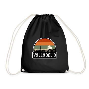 Valladolid Spain Flag Skyline Travel Souvenir - Drawstring Bag - black - Front