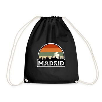 Madrid Spain Flag Skyline Travel Souvenir - Drawstring Bag - black - Front
