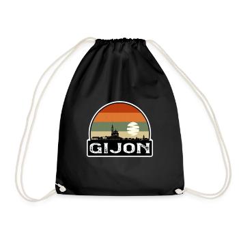 Gijon Spain Flag Skyline Travel Souvenir - Drawstring Bag - black - Front