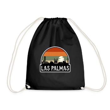 Las Palmas Spain Flag Skyline Travel Souvenir - Drawstring Bag - black - Front