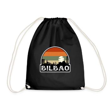 Bilbao Spain Flag Skyline Travel Souvenir - Drawstring Bag - black - Front