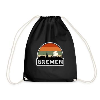 Bremen Germany Flag Skyline Travel Souvenir - Drawstring Bag - black - Front