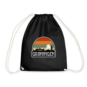 Groningen Netherlands Flag Skyline Travel Souvenir - Drawstring Bag - black - Front
