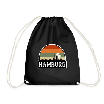 Hamburg Germany Flag Skyline Travel Souvenir - Drawstring Bag - black - Front