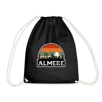 Almere Netherlands Flag Skyline Travel Souvenir - Drawstring Bag - black - Front