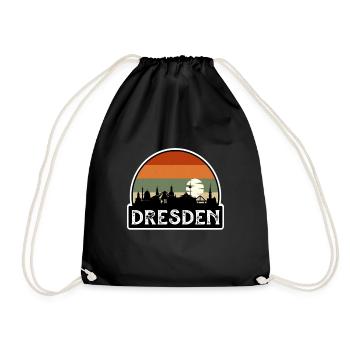 Dresden Germany Flag Skyline Travel Souvenir - Drawstring Bag - black - Front