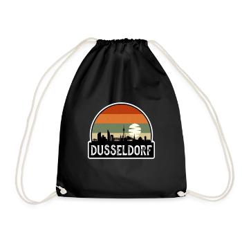 Dusseldorf Germany Flag Skyline Travel Souvenir - Drawstring Bag - black - Front