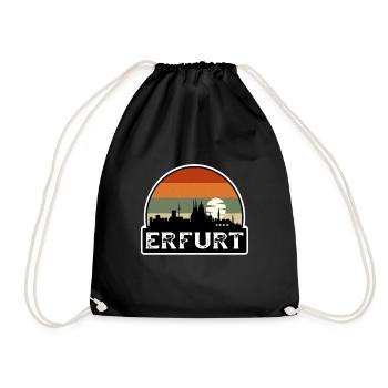 Erfurt Germany Flag Skyline Travel Souvenir - Drawstring Bag - black - Front